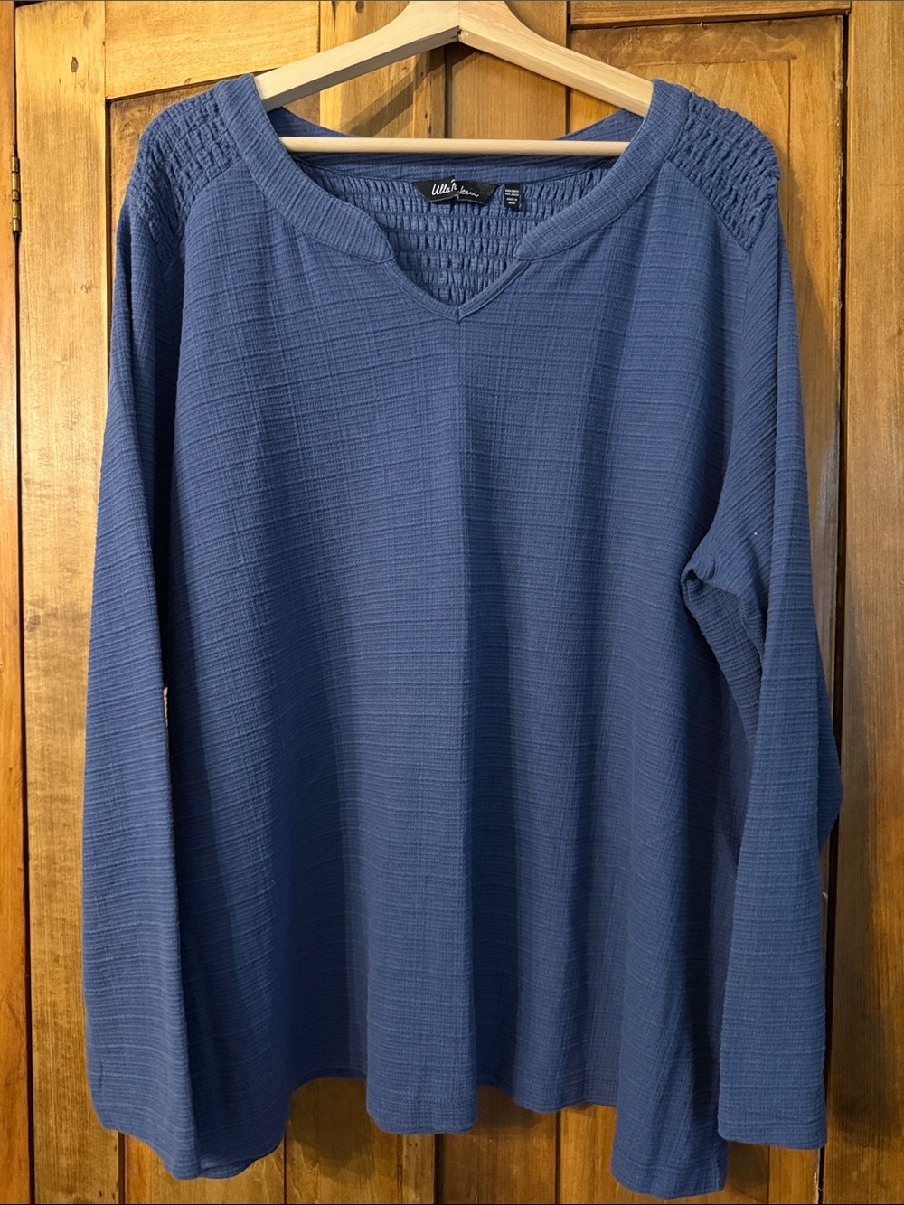 Ulla Popken XL Navy Textured V-Neck Top Oversized Lagenlook Comfort Neutral